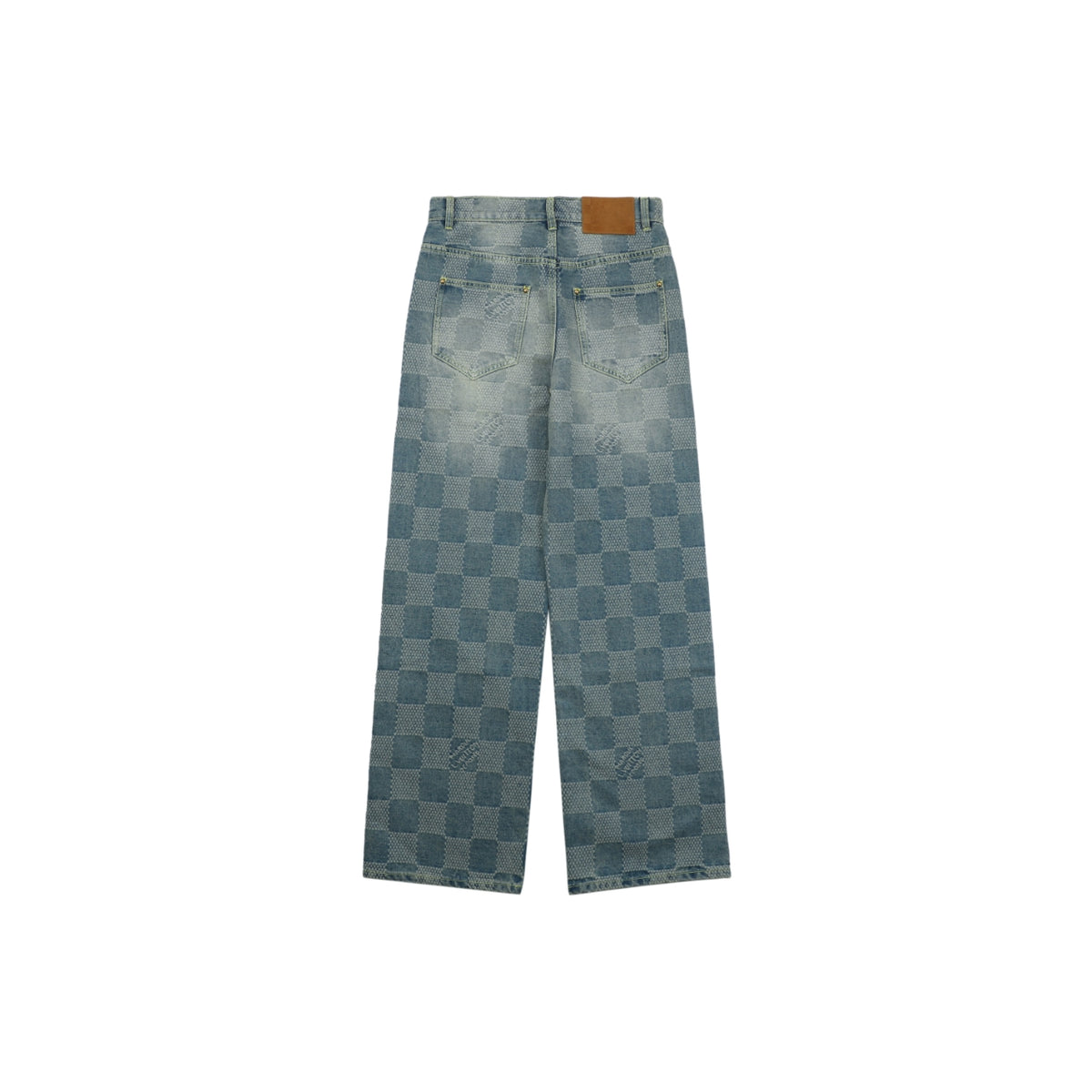 Louis Vuitton Washed Blue Damier Checkerboard Wide-Leg Jeans