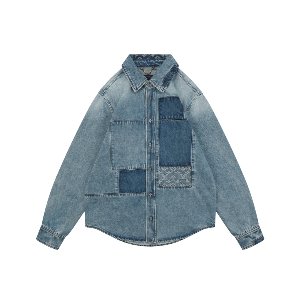 Louis Vuitton Washed Blue Patchwork Denim Shirt Jacket