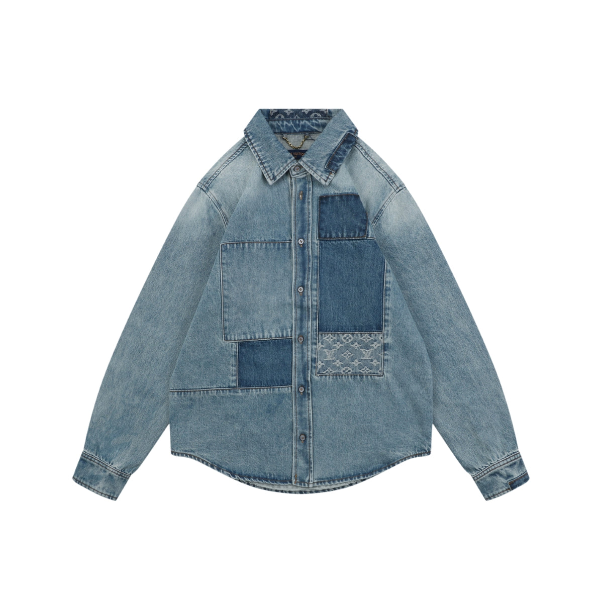 Louis Vuitton Washed Blue Patchwork Denim Shirt Jacket