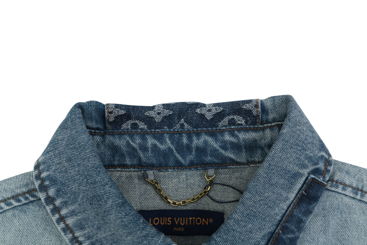 Louis Vuitton Washed Blue Patchwork Denim Shirt Jacket
