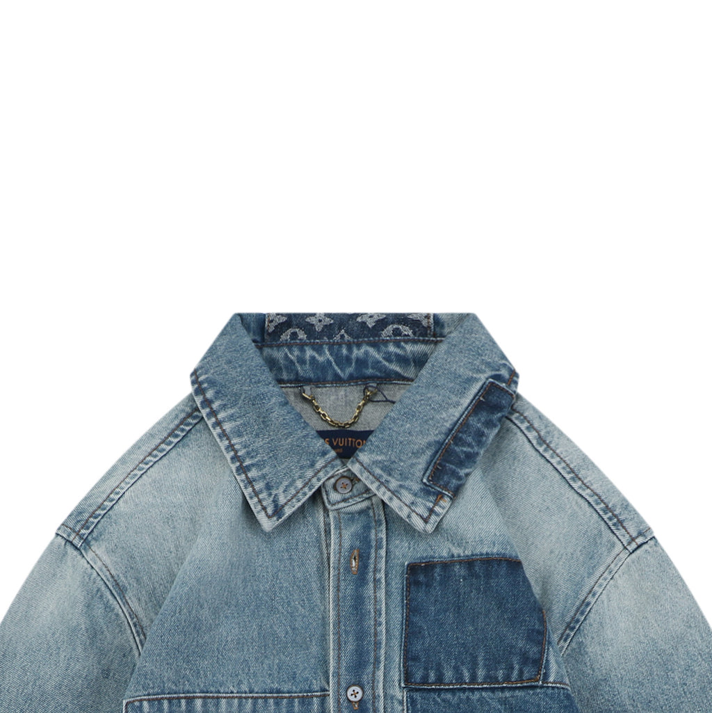 Louis Vuitton Washed Blue Patchwork Denim Shirt Jacket