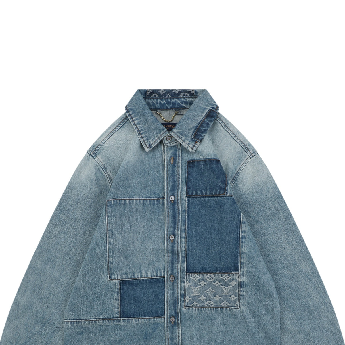 Louis Vuitton Washed Blue Patchwork Denim Shirt Jacket