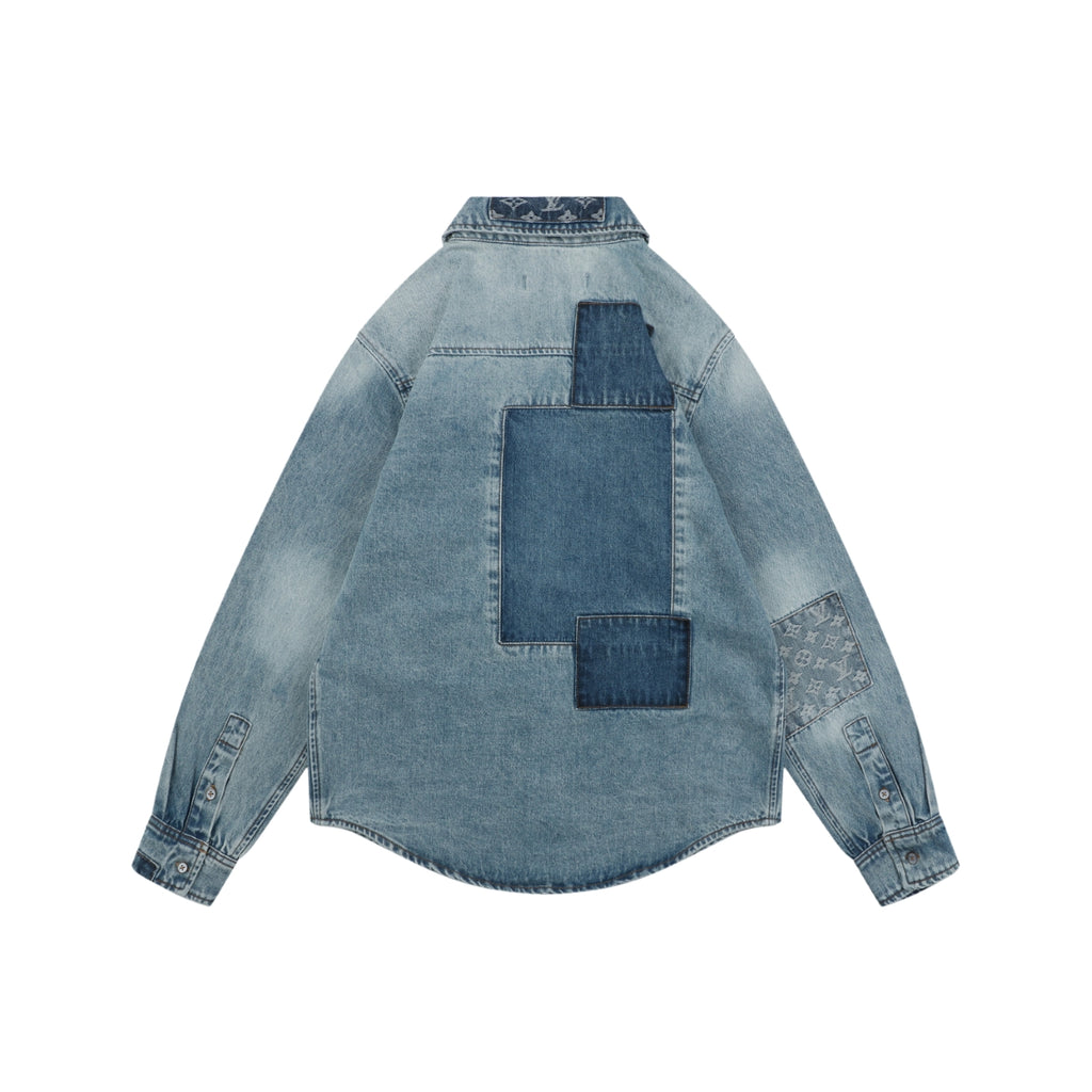 Louis Vuitton Washed Blue Patchwork Denim Shirt Jacket
