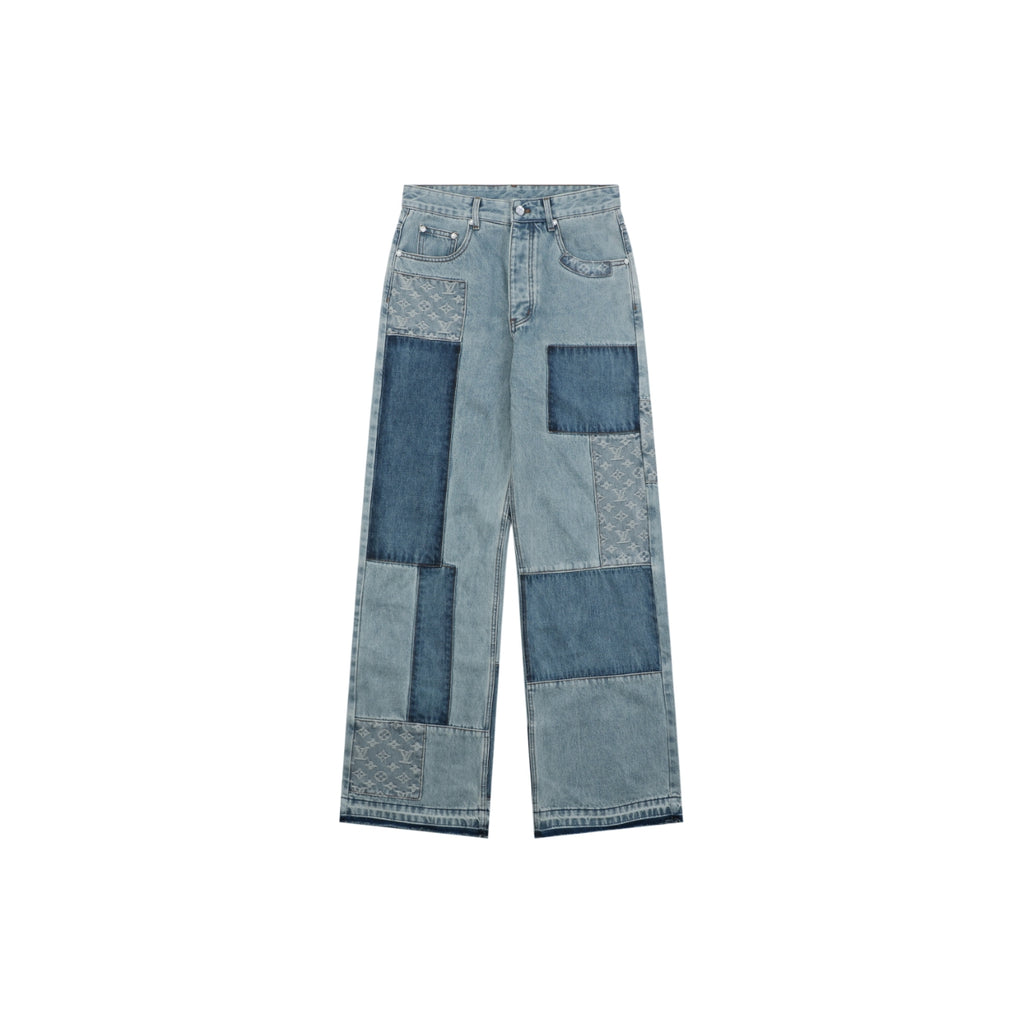 Louis Vuitton Washed Blue Patchwork Wide-Leg Jeans