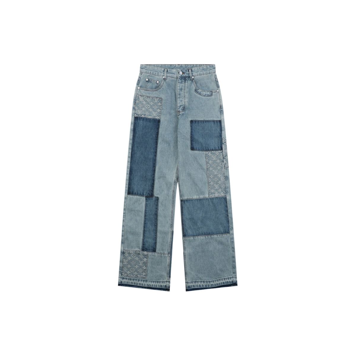 Louis Vuitton Washed Blue Patchwork Wide-Leg Jeans