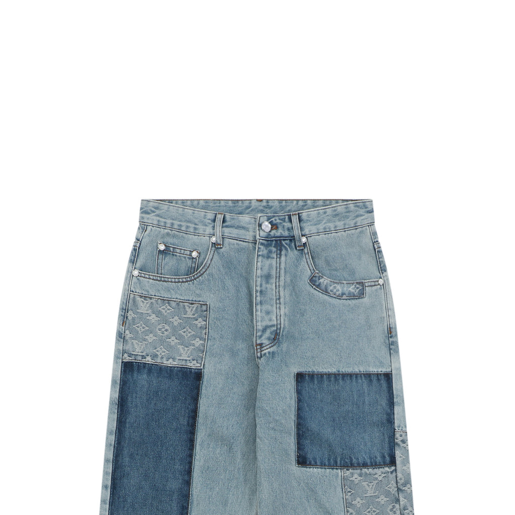 Louis Vuitton Washed Blue Patchwork Wide-Leg Jeans