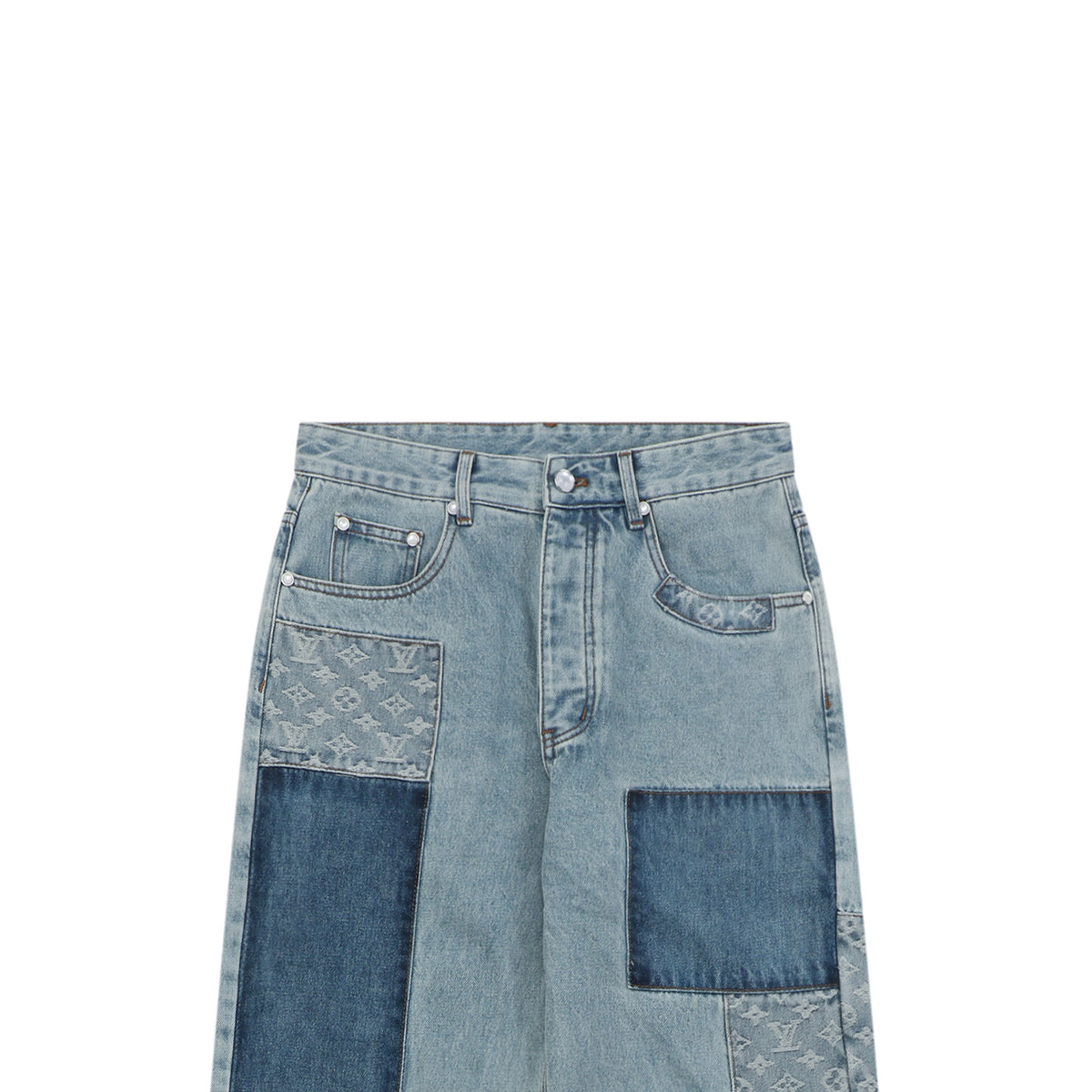 Louis Vuitton Washed Blue Patchwork Wide-Leg Jeans