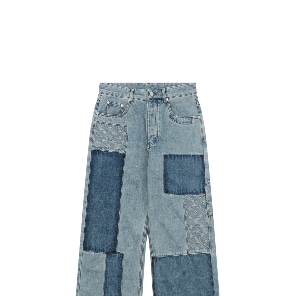 Louis Vuitton Washed Blue Patchwork Wide-Leg Jeans
