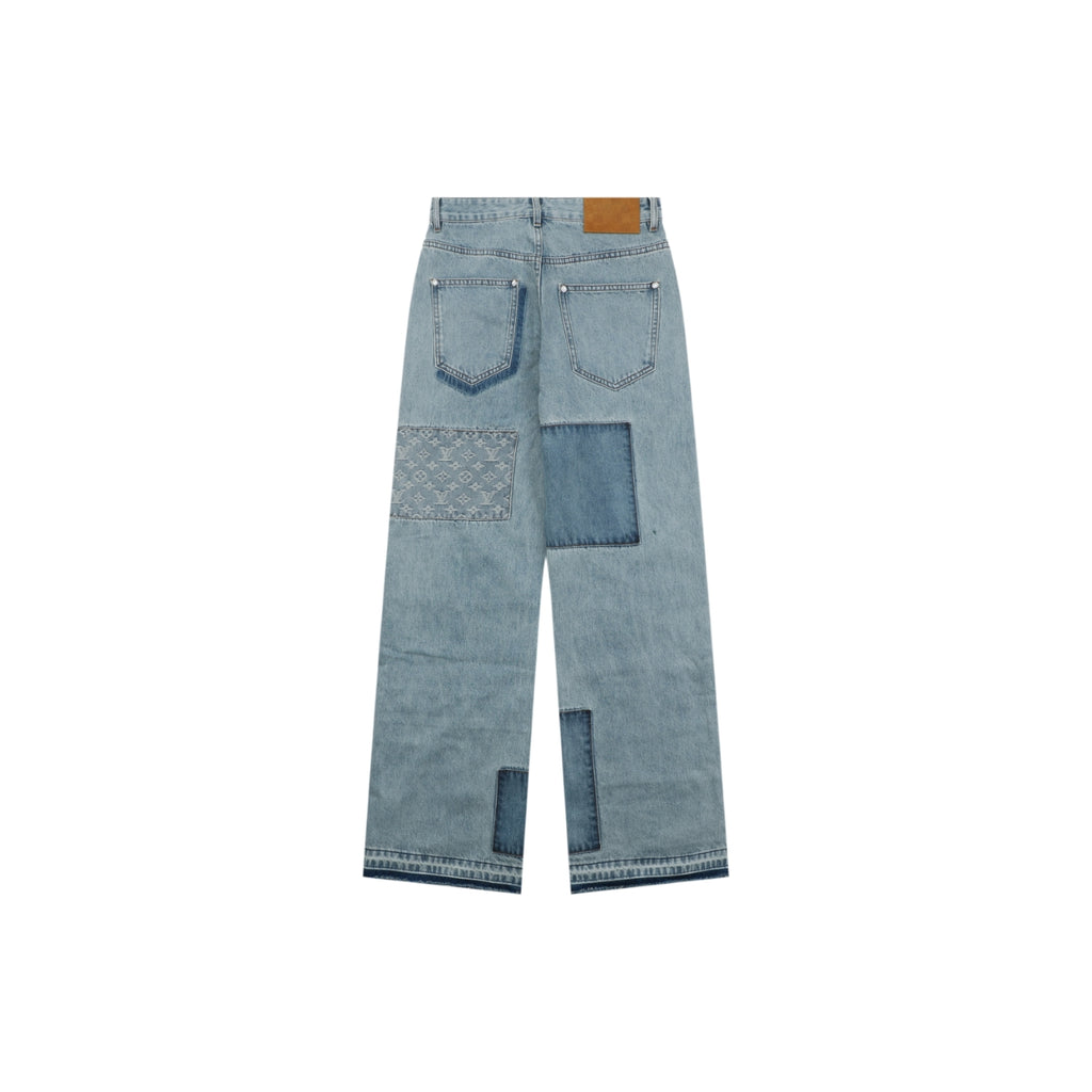 Louis Vuitton Washed Blue Patchwork Wide-Leg Jeans