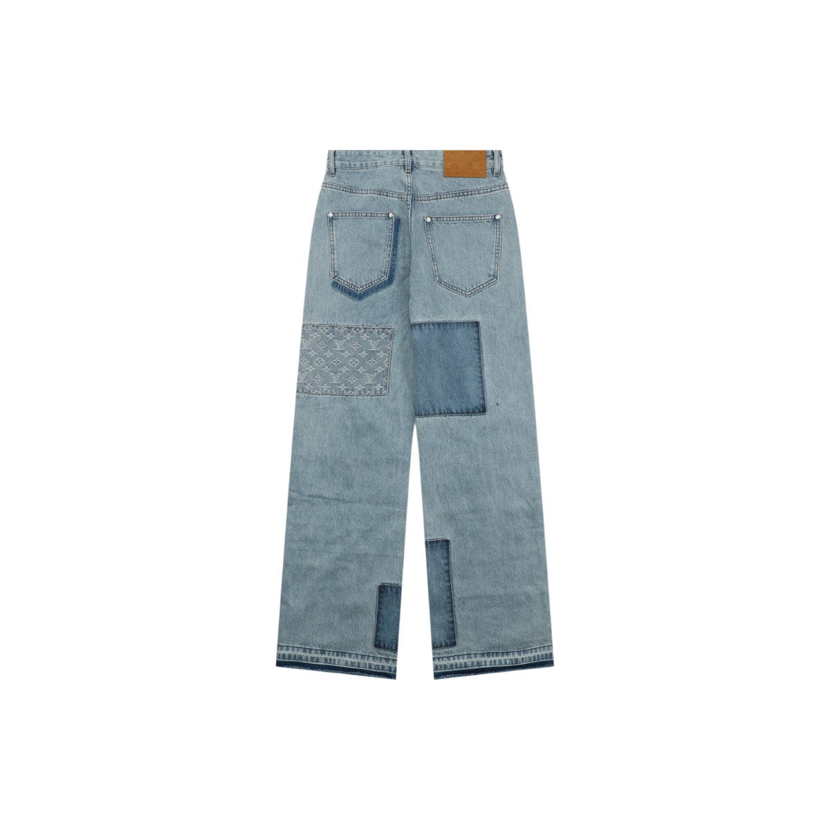 Louis Vuitton Washed Blue Patchwork Wide-Leg Jeans