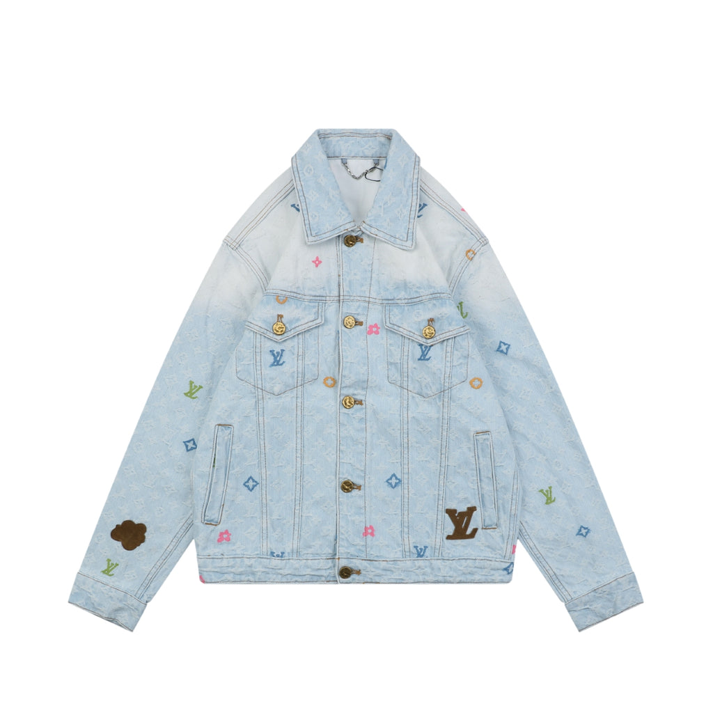 Louis Vuitton Multicolor Monogram Embroidered Denim Jacket | Ice Blue