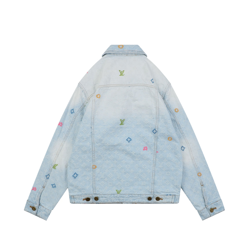 Louis Vuitton Multicolor Monogram Embroidered Denim Jacket | Ice Blue
