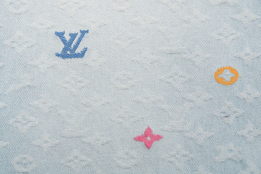 Louis Vuitton Multicolor Monogram Embroidered Wide-Leg Jeans | Ice Blue