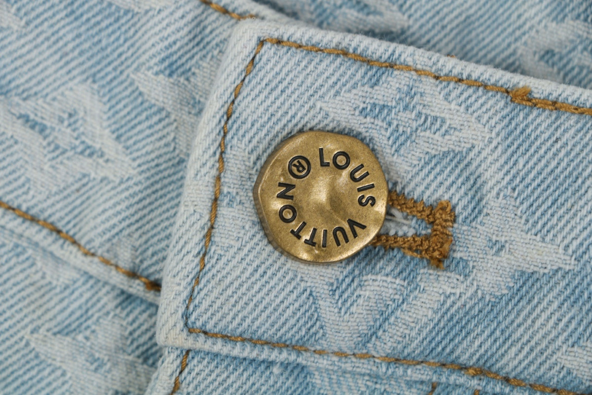 Louis Vuitton Multicolor Monogram Embroidered Wide-Leg Jeans | Ice Blue