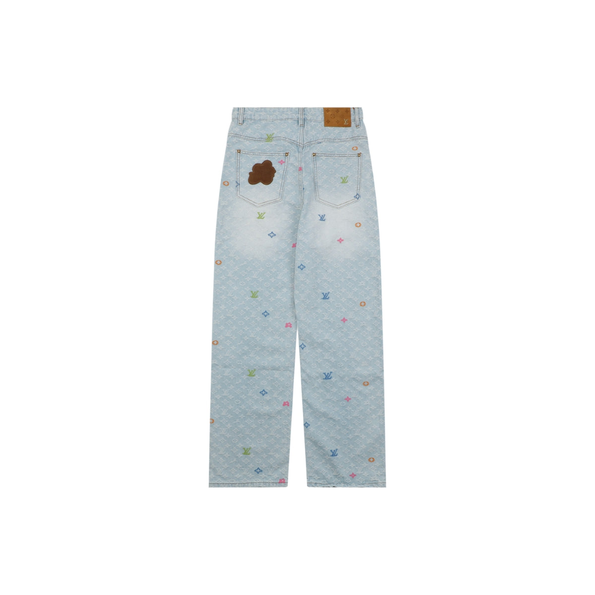 Louis Vuitton Multicolor Monogram Embroidered Wide-Leg Jeans | Ice Blue