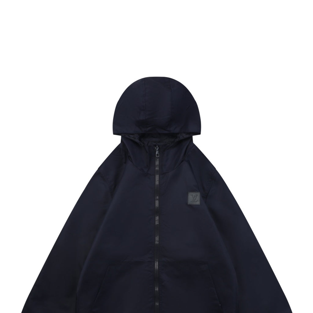Louis Vuitton Tonal Monogram Jacquard Reversible Hooded Zip Jacket | Navy