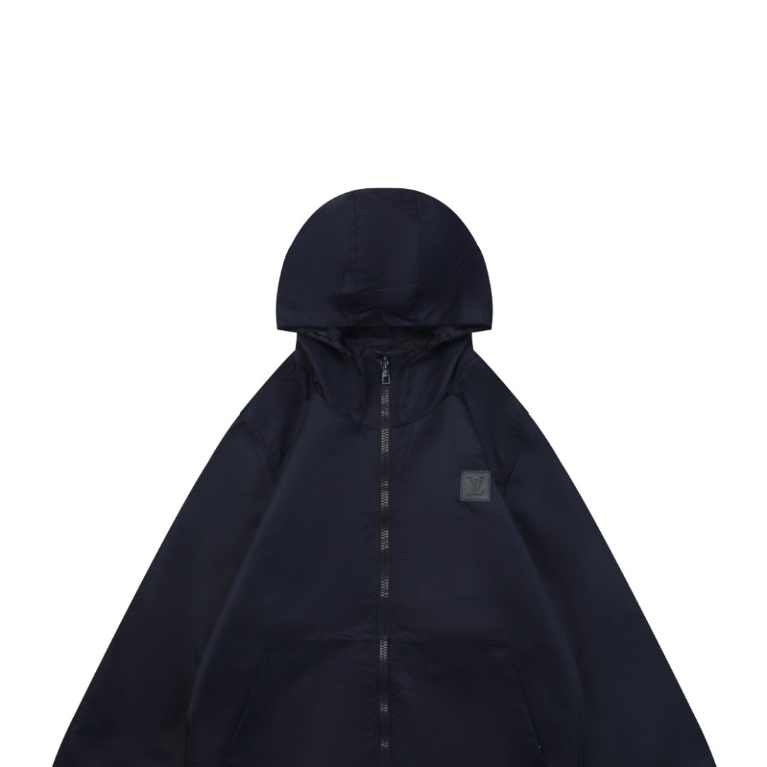 Louis Vuitton Tonal Monogram Jacquard Reversible Hooded Zip Jacket | Navy