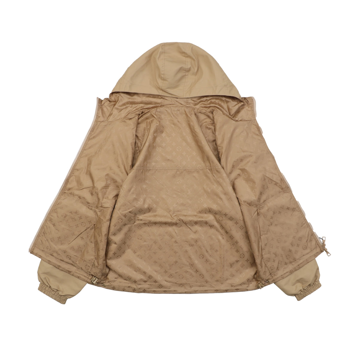 Louis Vuitton Tonal Monogram Jacquard Reversible Hooded Zip Jacket | Khaki