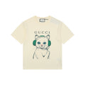 Gucci Cat with Green Headphones Graphic Print T-Shirt | Ivory
