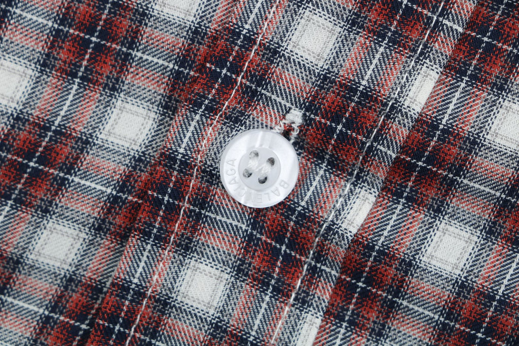 Balenciaga Red Grey Plaid Faux Two-Piece Layered Long Sleeve Shirt