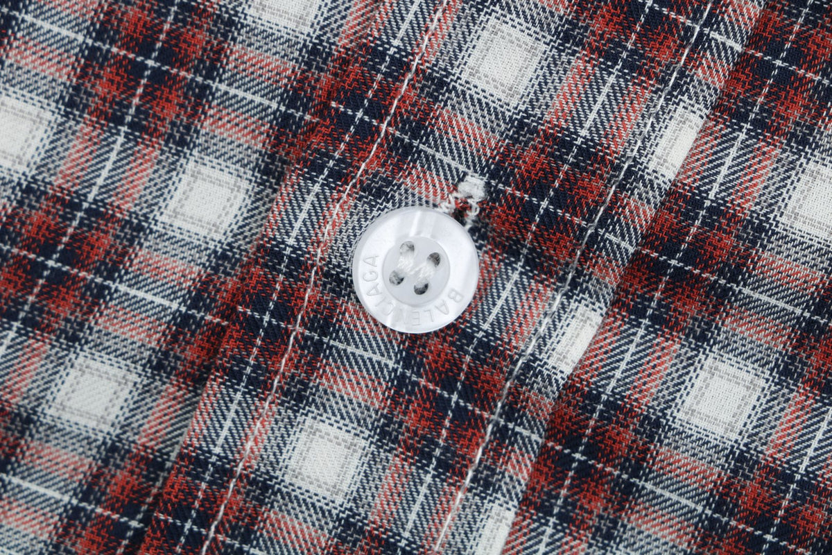 Balenciaga Red Grey Plaid Faux Two-Piece Layered Long Sleeve Shirt