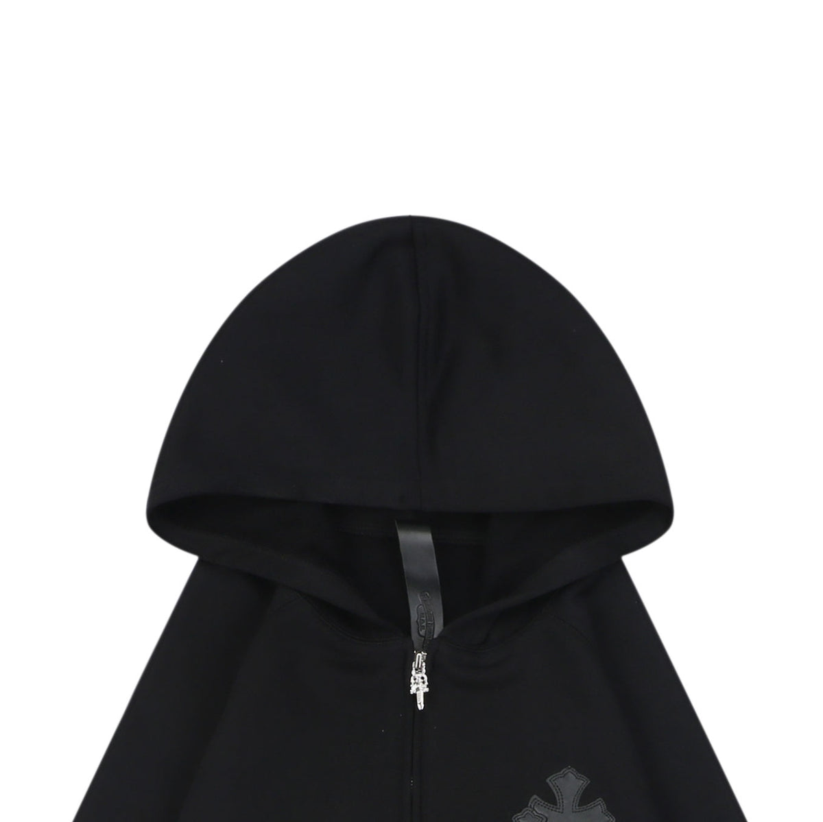 Chrome Hearts Cross Floral Leather Patch Zip Hoodie | Black