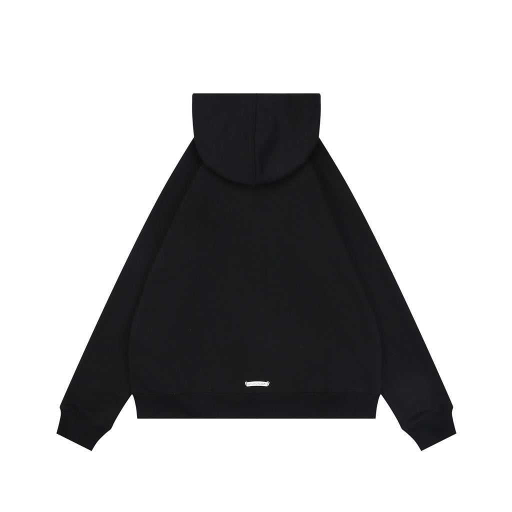 Chrome Hearts Cross Floral Leather Patch Zip Hoodie | Black