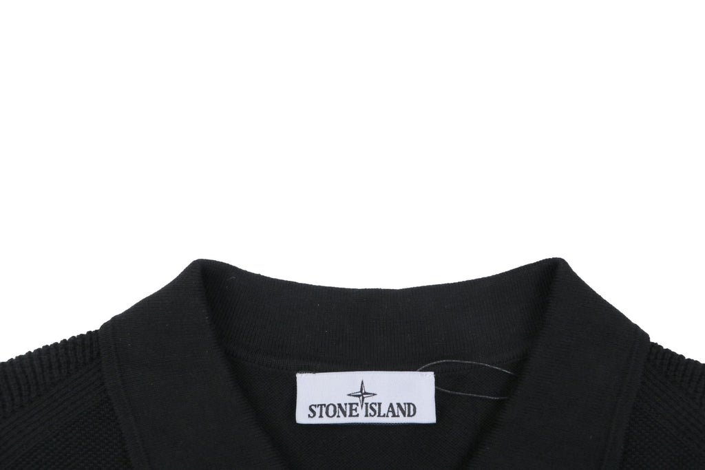 Stone Island Compass Badge Layered Collar Jacquard Polo Shirt | Black