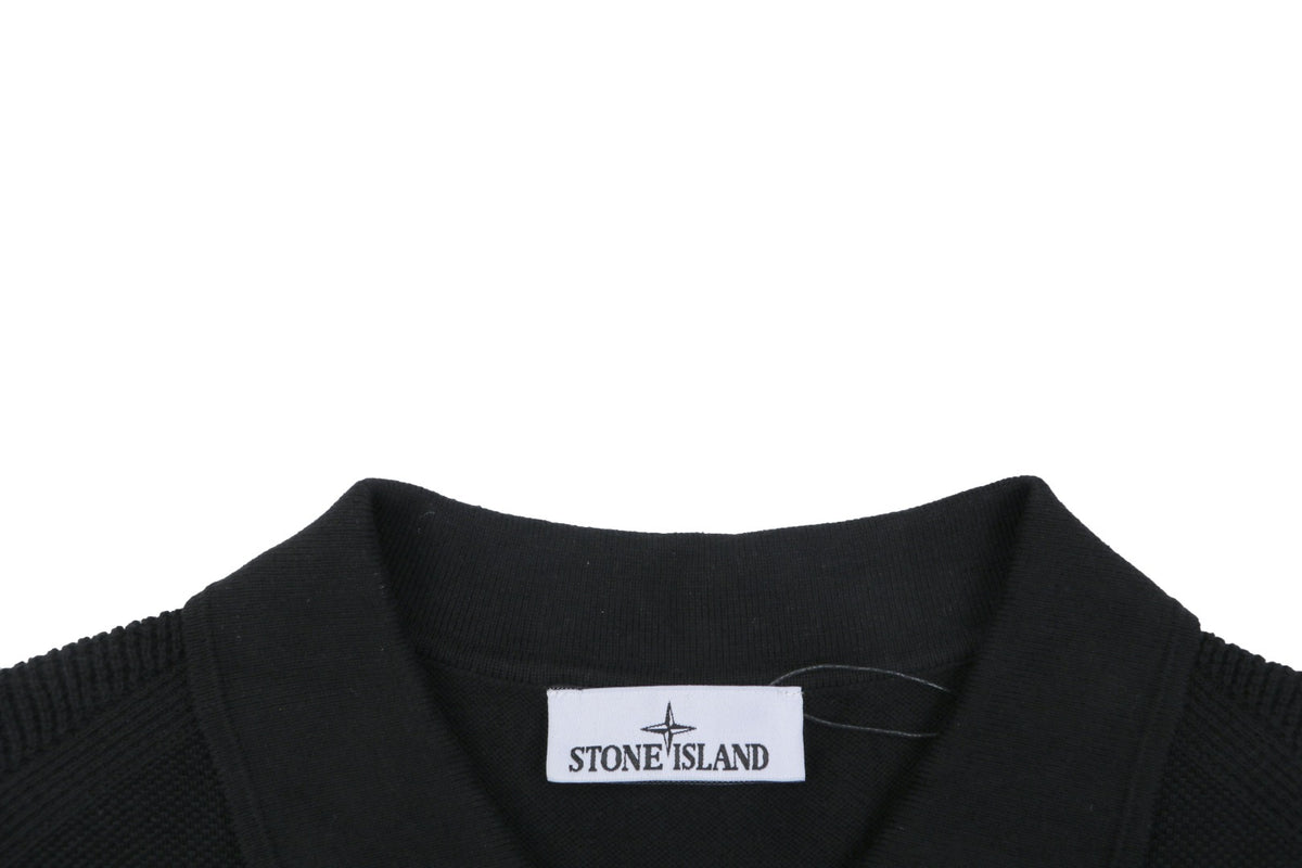 Stone Island Compass Badge Layered Collar Jacquard Polo Shirt | Black