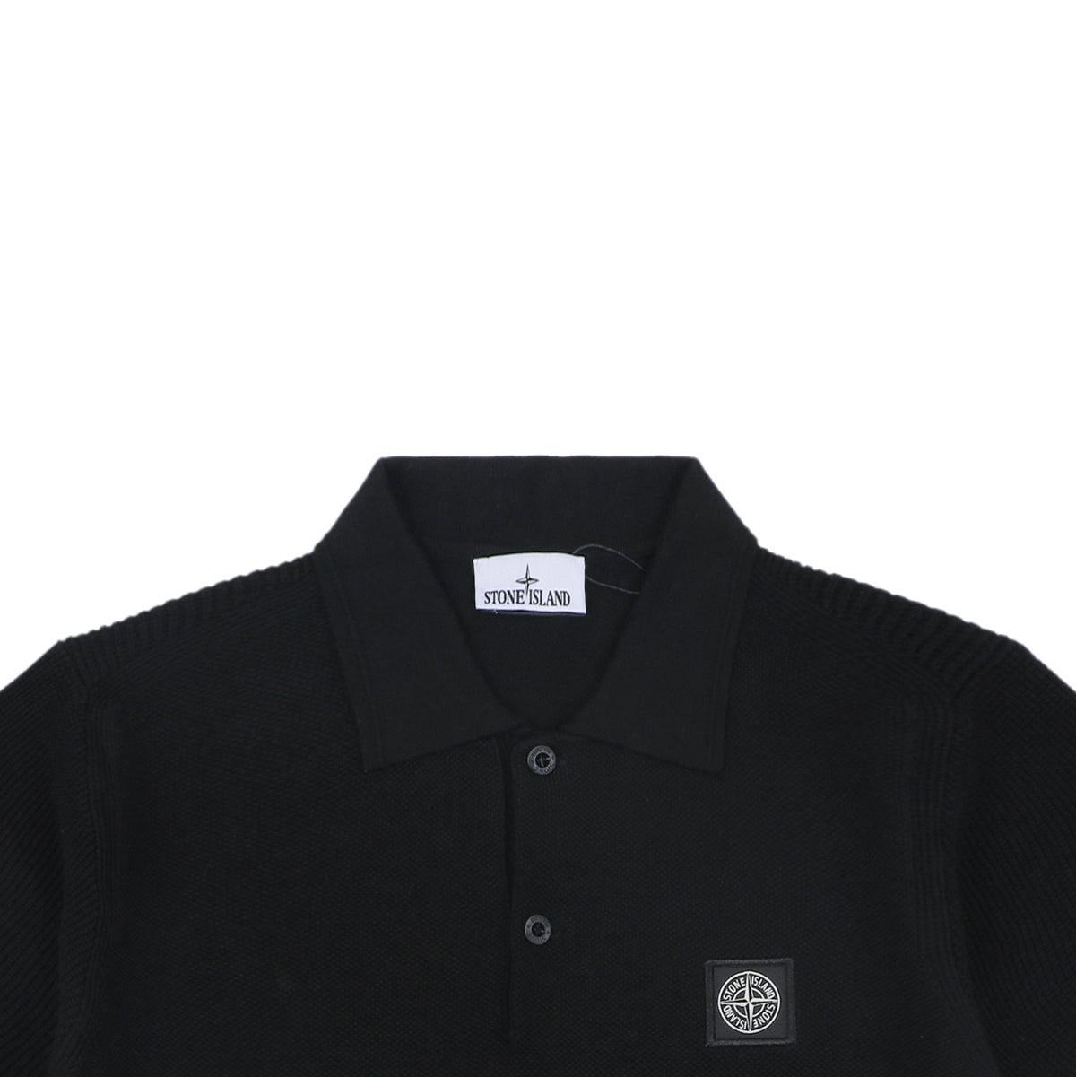 Stone Island Compass Badge Layered Collar Jacquard Polo Shirt | Black