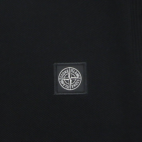 Stone Island Compass Badge Layered Collar Jacquard Polo Shirt | Black