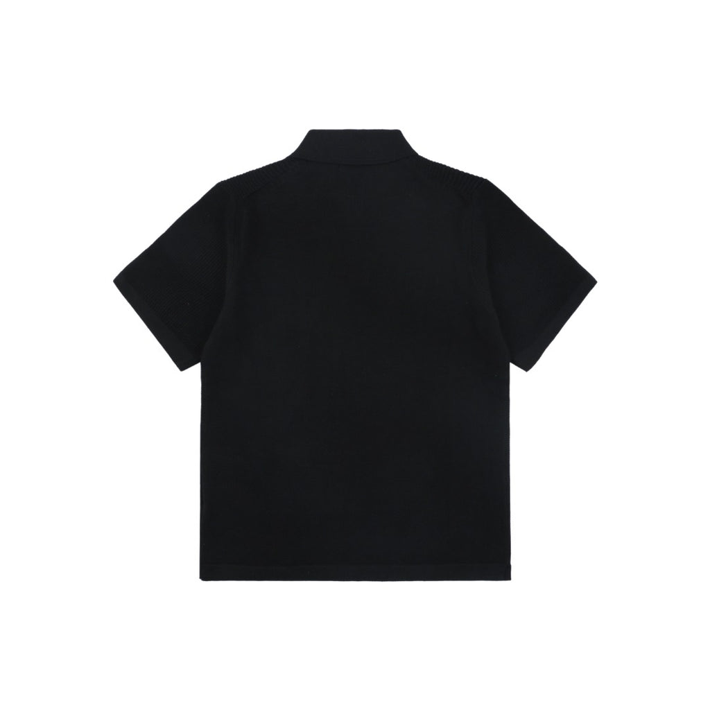 Stone Island Compass Badge Layered Collar Jacquard Polo Shirt | Black