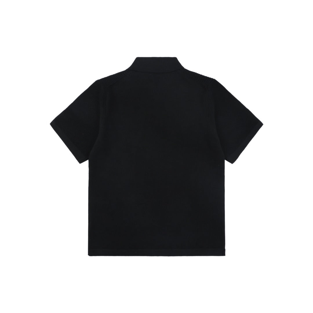 Stone Island Compass Badge Layered Collar Jacquard Polo Shirt | Black