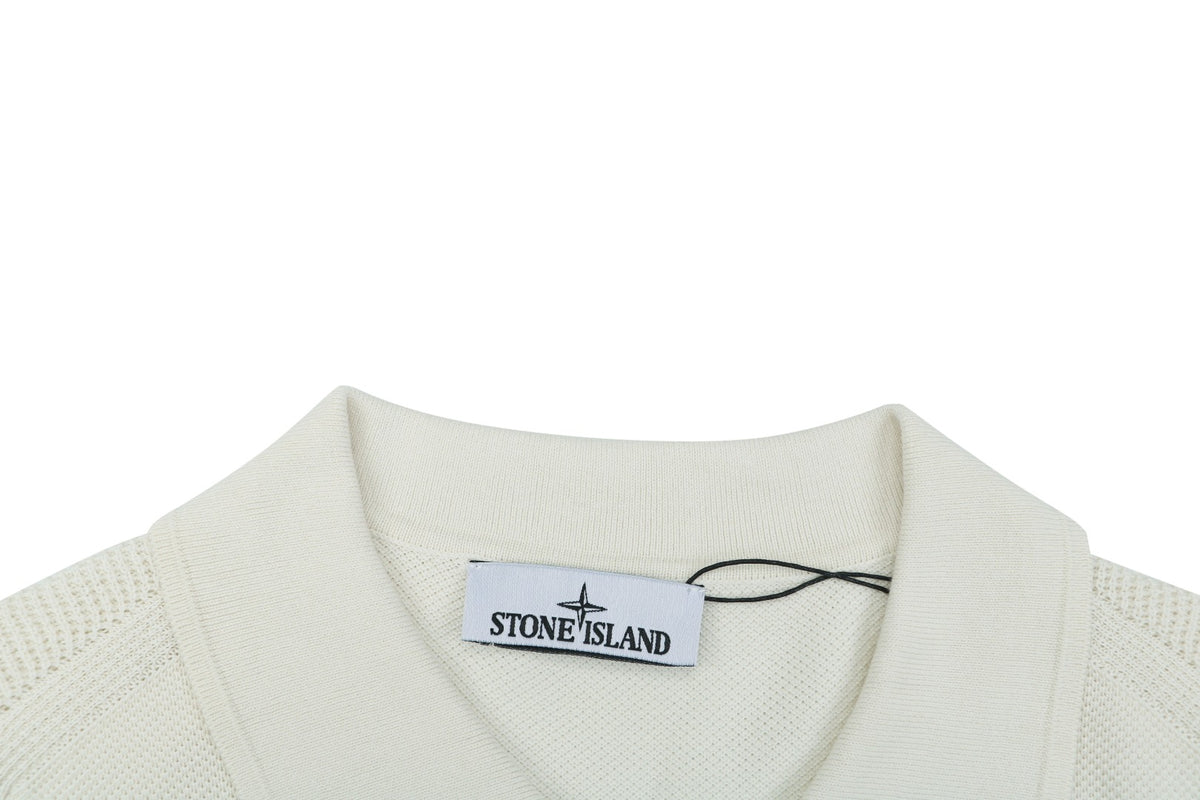 Stone Island Compass Badge Layered Collar Jacquard Polo Shirt | Ivory