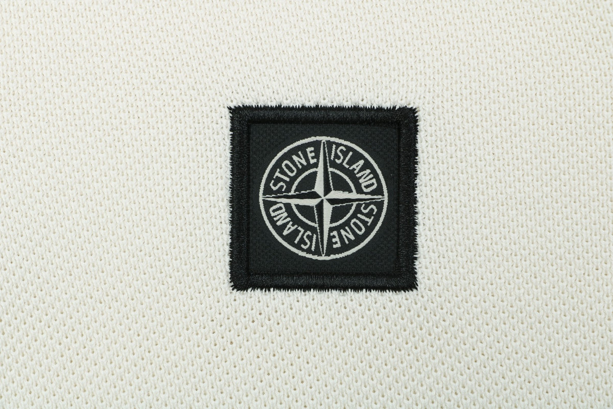 Stone Island Compass Badge Layered Collar Jacquard Polo Shirt | Ivory