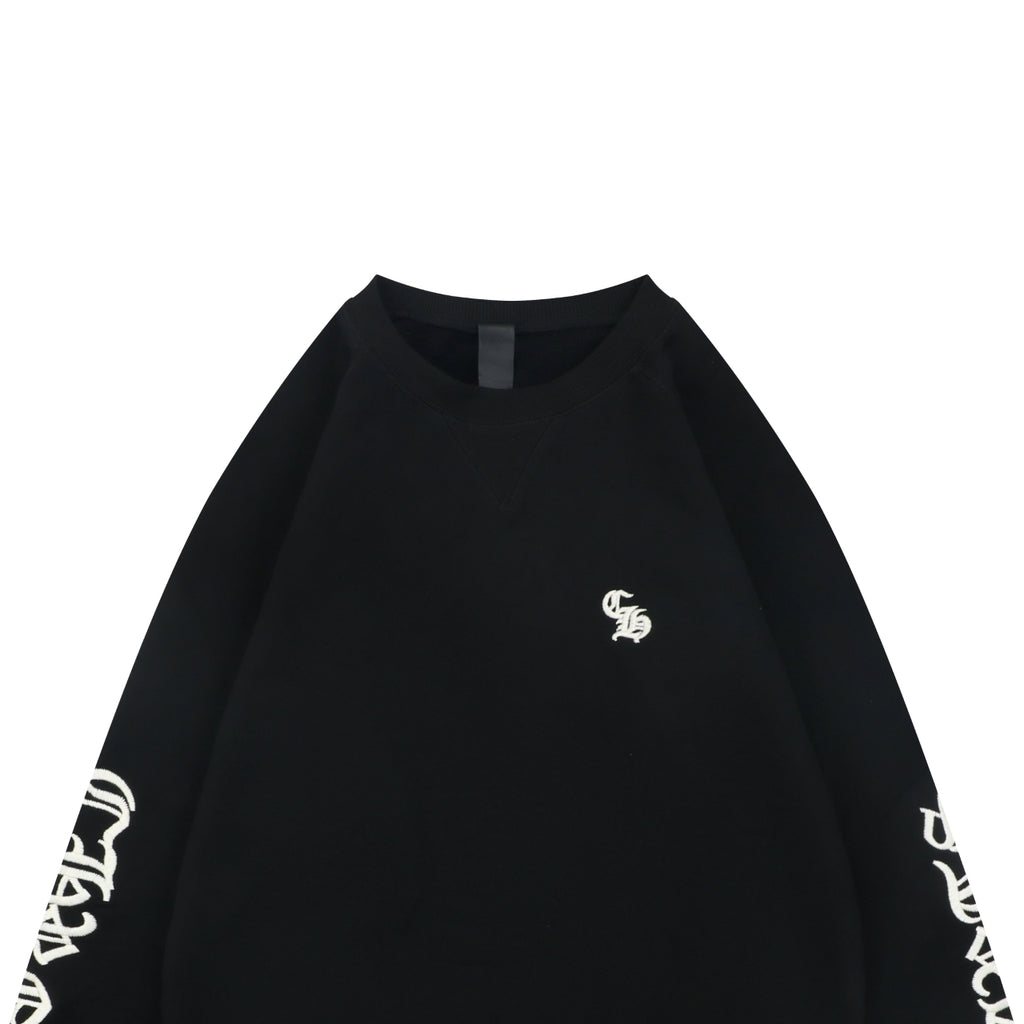Chrome Hearts Sanskrit Script Sleeve Embroidery Crew Neck Sweatshirt | Black