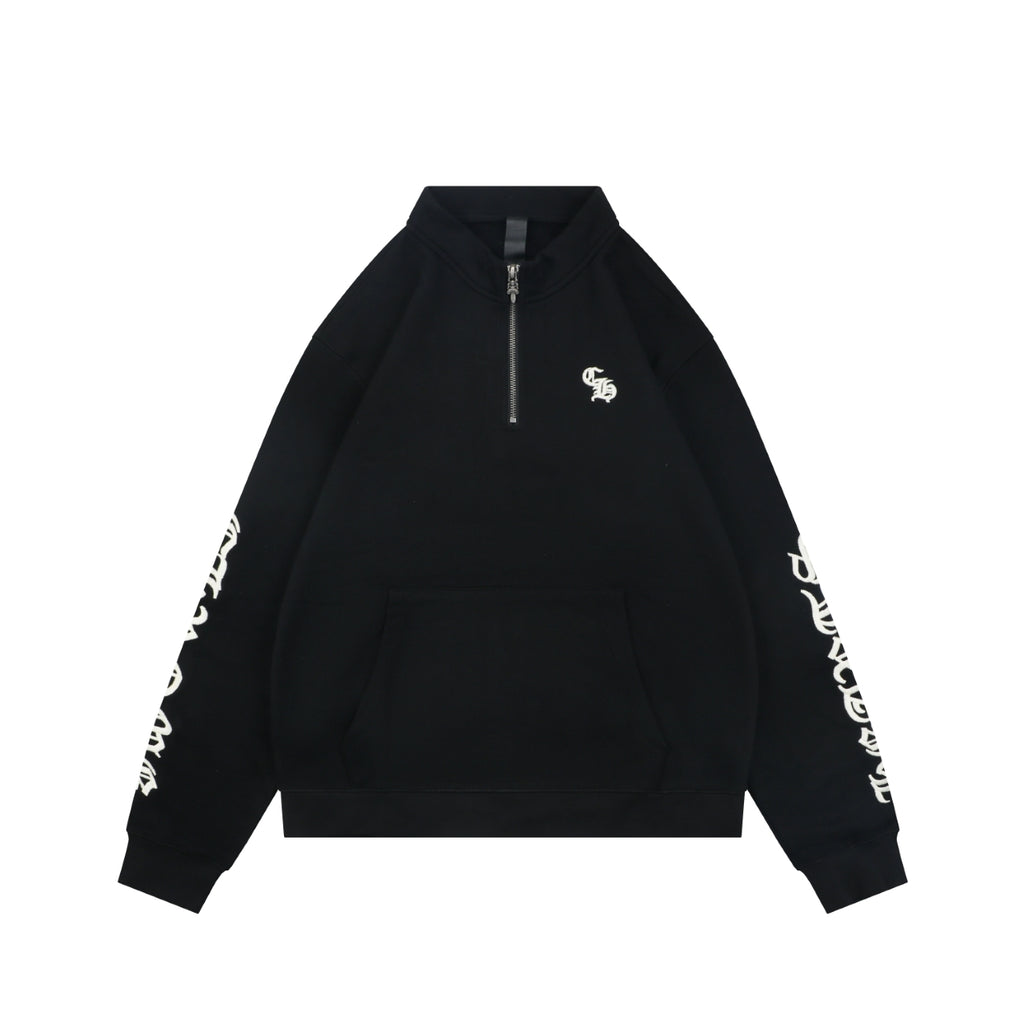 Chrome Hearts Sanskrit Script Sleeve Embroidery Half-Zip Sweatshirt | Black