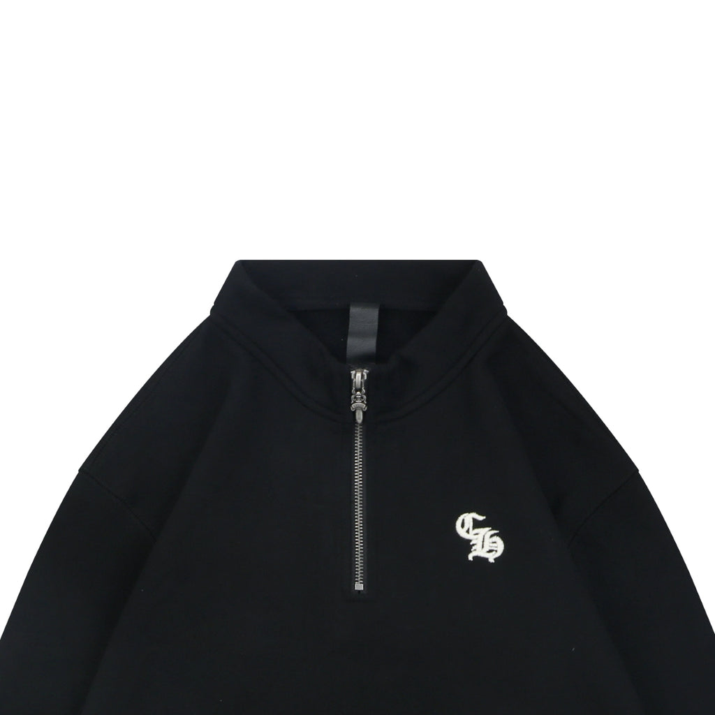 Chrome Hearts Sanskrit Script Sleeve Embroidery Half-Zip Sweatshirt | Black