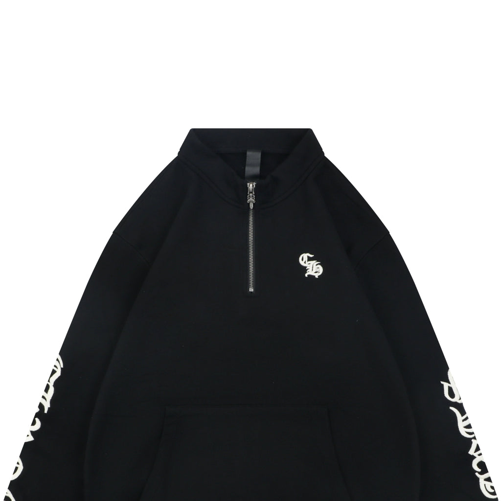 Chrome Hearts Sanskrit Script Sleeve Embroidery Half-Zip Sweatshirt | Black