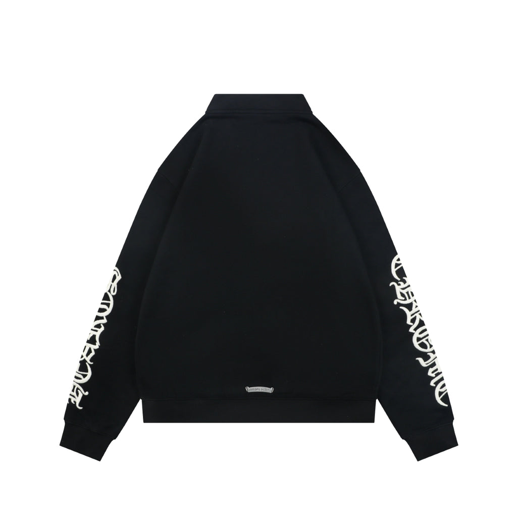Chrome Hearts Sanskrit Script Sleeve Embroidery Half-Zip Sweatshirt | Black