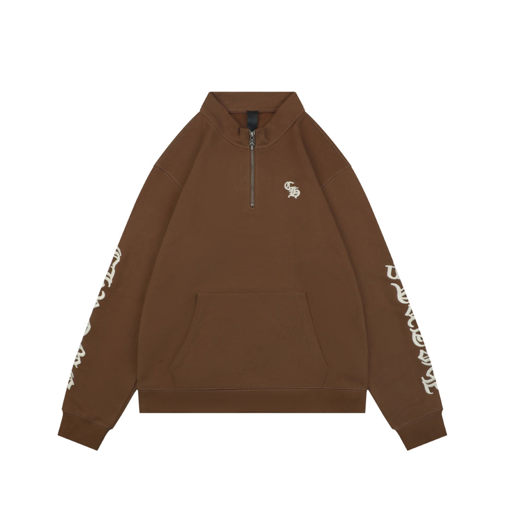 Chrome Hearts Sanskrit Script Sleeve Embroidery Half-Zip Sweatshirt | Brown