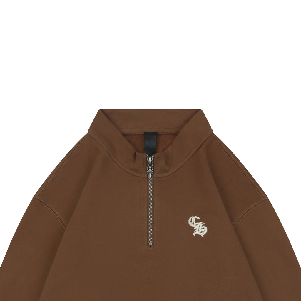 Chrome Hearts Sanskrit Script Sleeve Embroidery Half-Zip Sweatshirt | Brown
