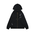 Louis Vuitton Hand-Painted Monogram Chain-Stitch Embroidery Zip Hoodie | Black