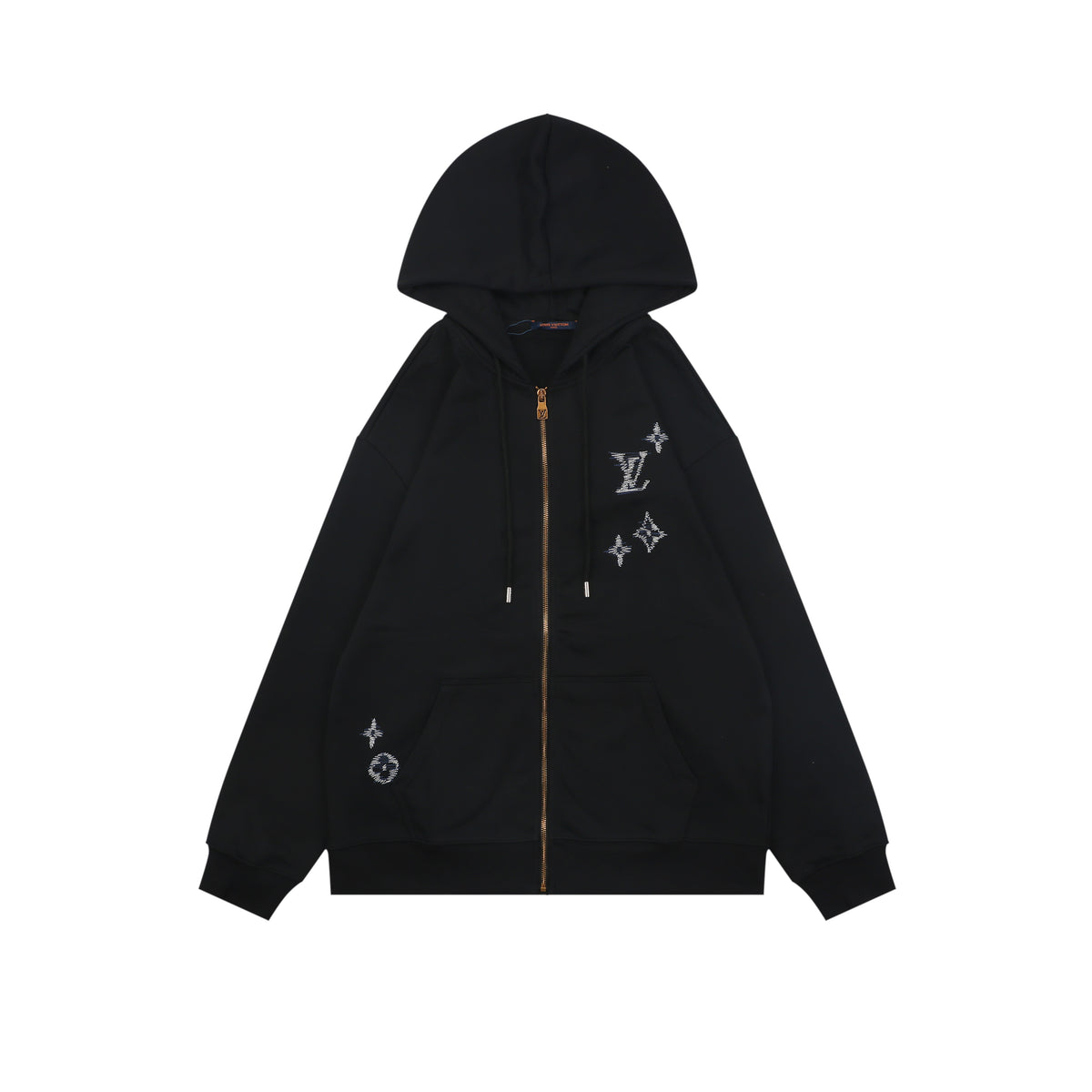 Louis Vuitton Hand-Painted Monogram Chain-Stitch Embroidery Zip Hoodie | Black