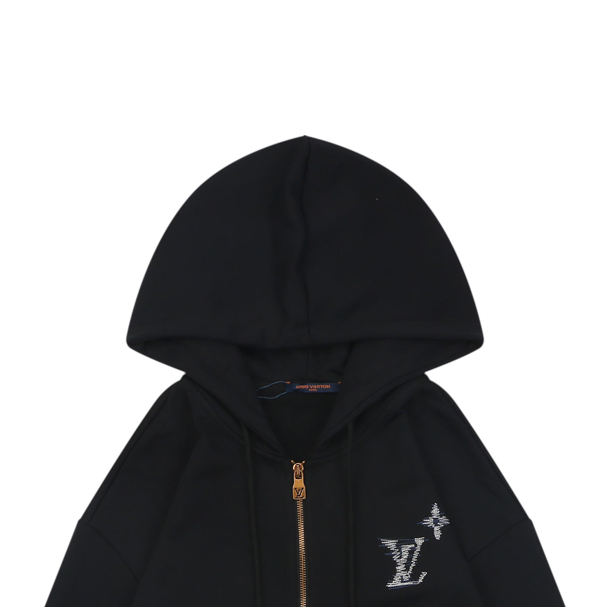 Louis Vuitton Hand-Painted Monogram Chain-Stitch Embroidery Zip Hoodie | Black