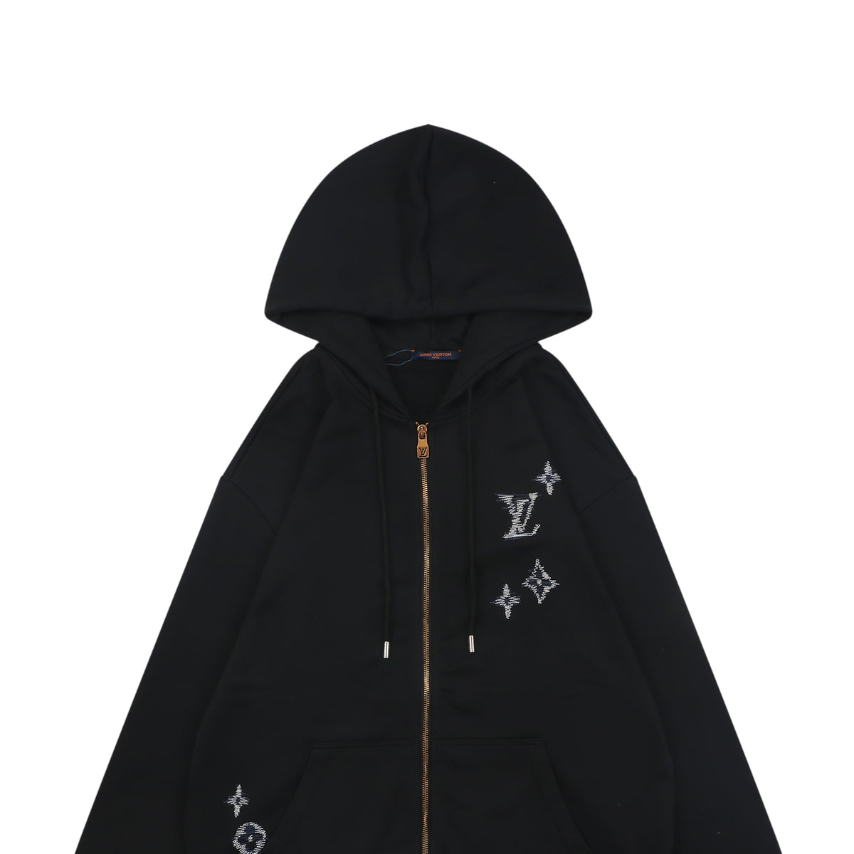 Louis Vuitton Hand-Painted Monogram Chain-Stitch Embroidery Zip Hoodie | Black