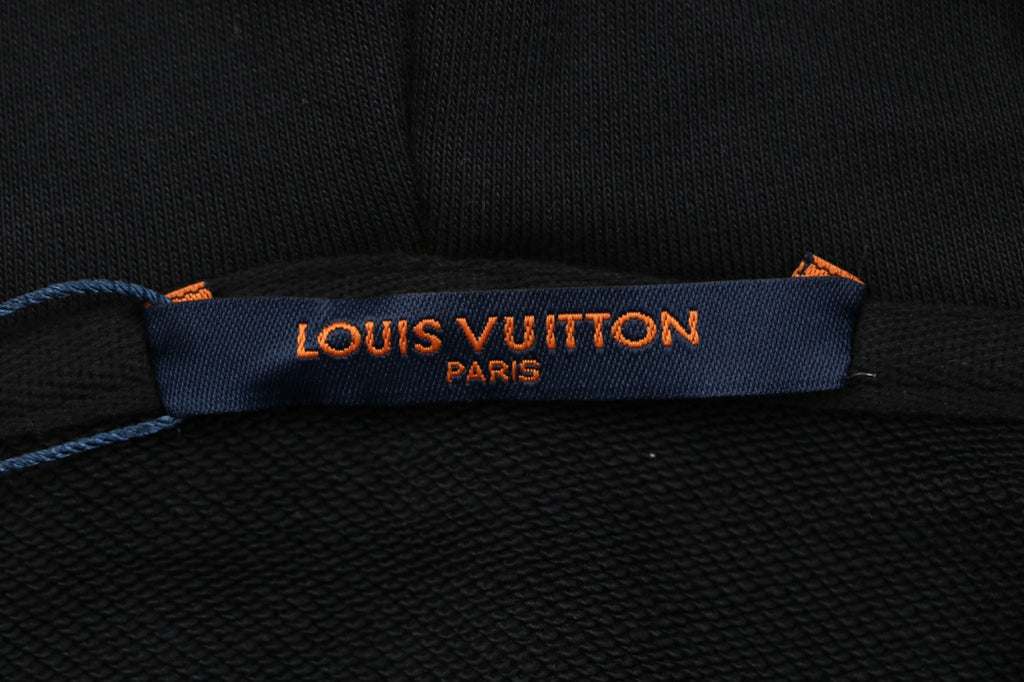 Louis Vuitton Hand-Painted Monogram Chain-Stitch Embroidery Zip Hoodie | Black