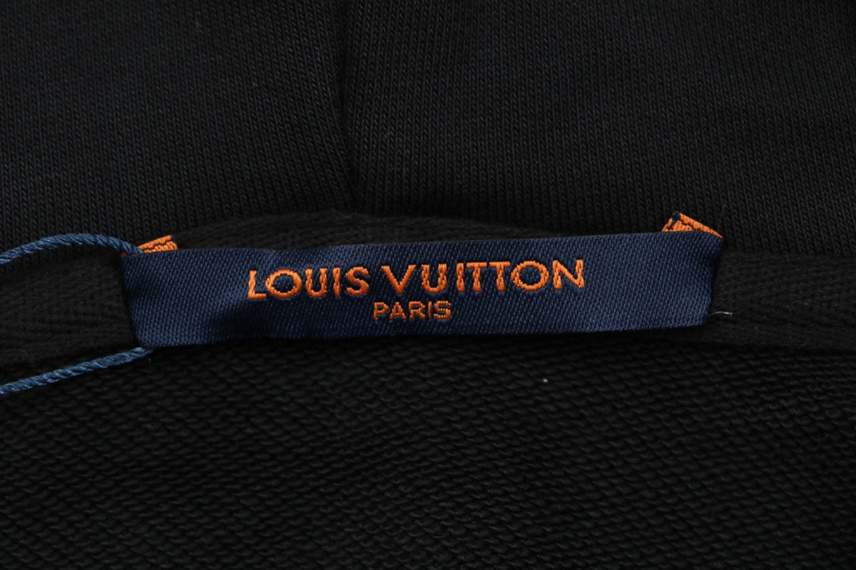 Louis Vuitton Hand-Painted Monogram Chain-Stitch Embroidery Zip Hoodie | Black