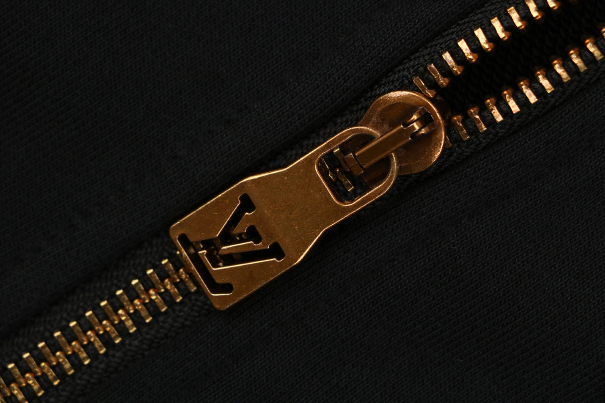 Louis Vuitton Hand-Painted Monogram Chain-Stitch Embroidery Zip Hoodie | Black