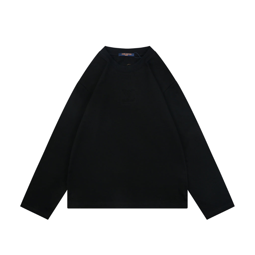 Louis Vuitton Centered Monogram Embossed Tonal Long Sleeve T-Shirt | Black